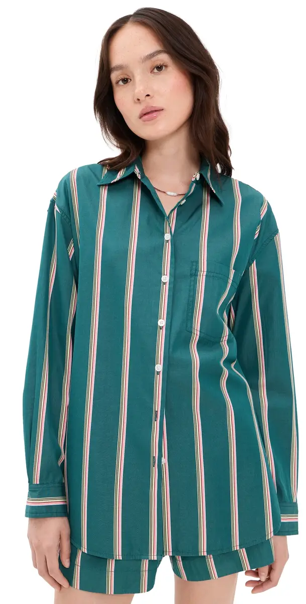 Madewell x Shopbop Easy Shirt In Mid-Weight Poplin Retro Stripe Deep Lagoon | Image 1 Madewell x Shopbop Easy Shirt In Mid-Weight Poplin Retro Stripe Deep Lagoon | Image 1
