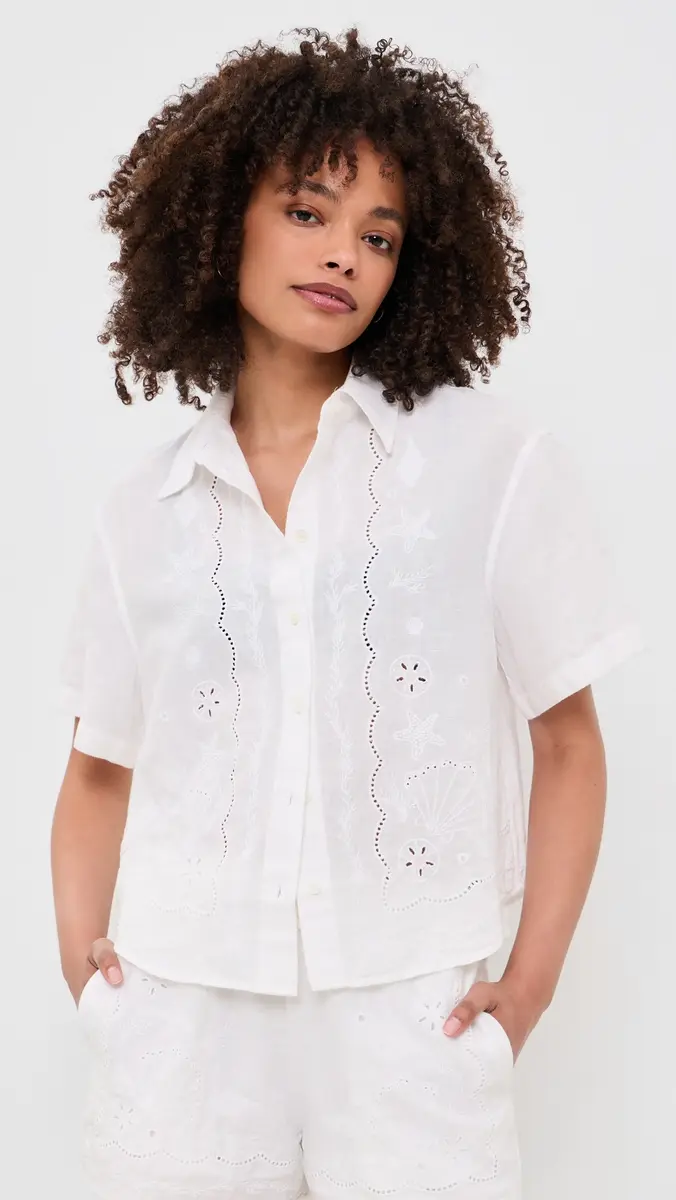 Madewell x Shopbop Button-Front Boxy Shirt in 100% Linen White | Thumbnail 2