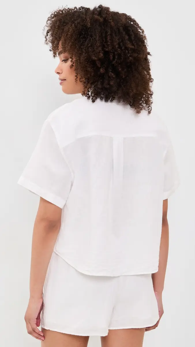 Madewell x Shopbop Button-Front Boxy Shirt in 100% Linen White | Thumbnail 3