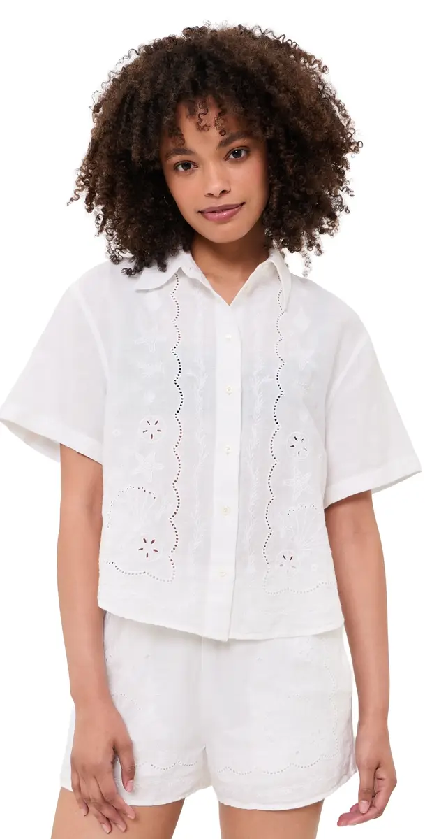 Madewell x hopbop Button-Front Boxy Shirt in 100% Linen White | Image 1 Madewell x hopbop Button-Front Boxy Shirt in 100% Linen White | Image 1