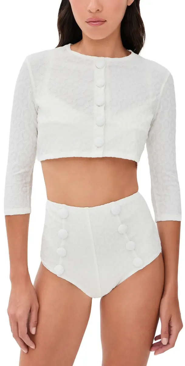 Lisa Marie Fernandez Cropped Cardigan White 60s Floral Jacquard S | Image 1 Lisa Marie Fernandez Cropped Cardigan White 60s Floral Jacquard S | Image 1