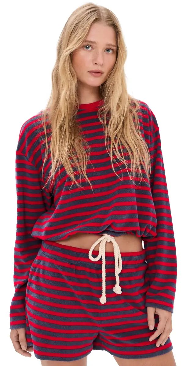 Madewell Tie-Waist Top in Terry Towel Terry Stripe | Image 1 Madewell Tie-Waist Top in Terry Towel Terry Stripe | Image 1