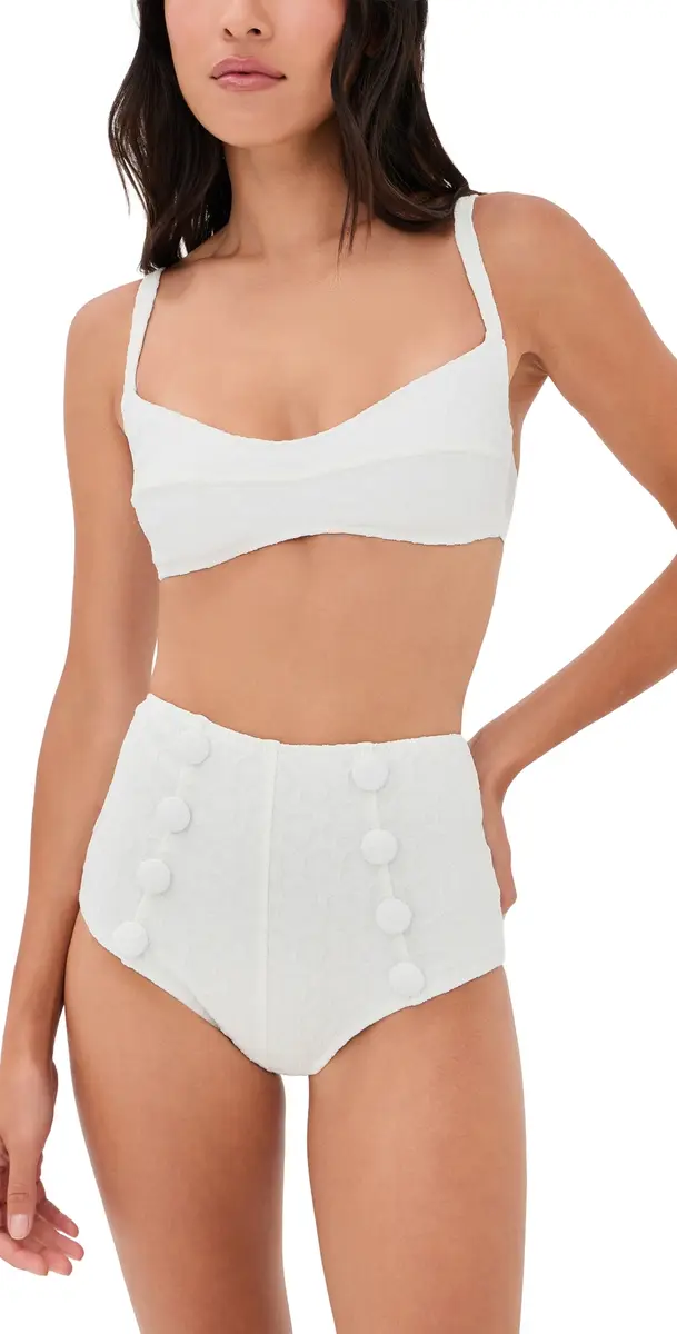 Lisa Marie Fernandez Balconette High Waist Bikini Set White 60s Floral Jacquard | Image 1 Lisa Marie Fernandez Balconette High Waist Bikini Set White 60s Floral Jacquard | Image 1
