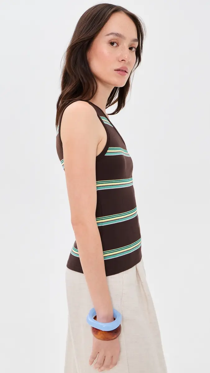 Madewell x Shopbop The '90s One-Shoulder Tank in Compact Cotton Retro Dark Brown Yellow Stripe | Thumbnail 4 Madewell x Shopbop The '90s One-Shoulder Tank in Compact Cotton Retro Dark Brown Yellow Stripe | Thumbnail 4