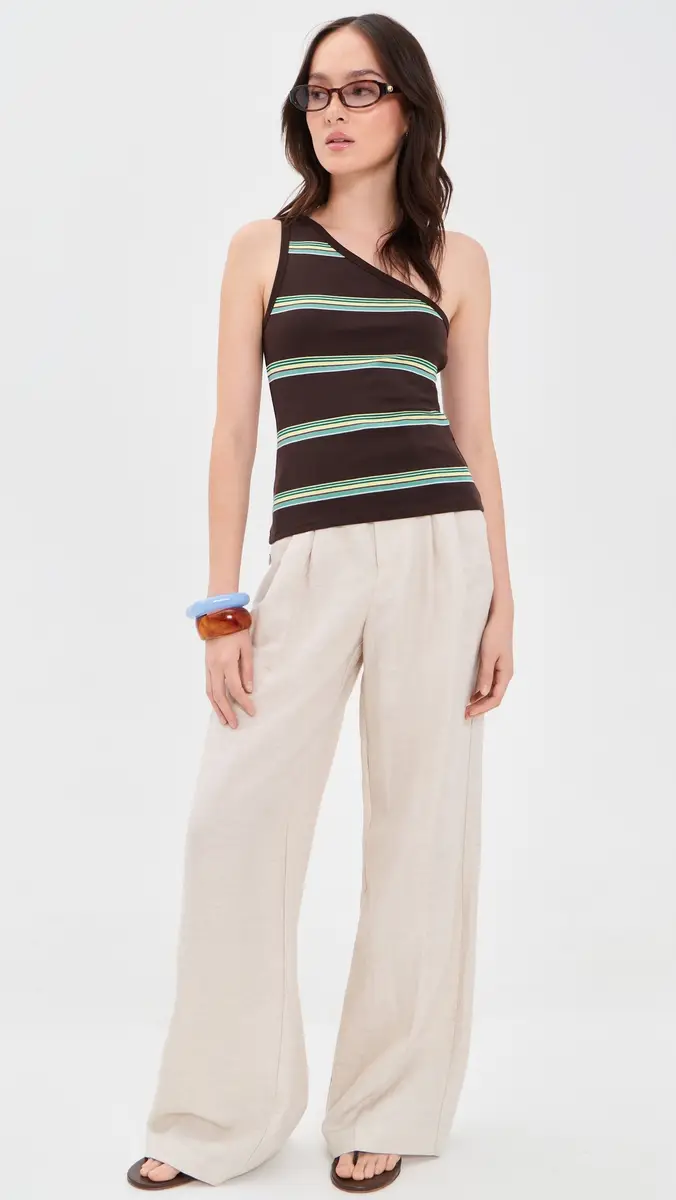 Madewell x Shopbop The '90s One-Shoulder Tank in Compact Cotton Retro Dark Brown Yellow Stripe | Thumbnail 5 Madewell x Shopbop The '90s One-Shoulder Tank in Compact Cotton Retro Dark Brown Yellow Stripe | Thumbnail 5