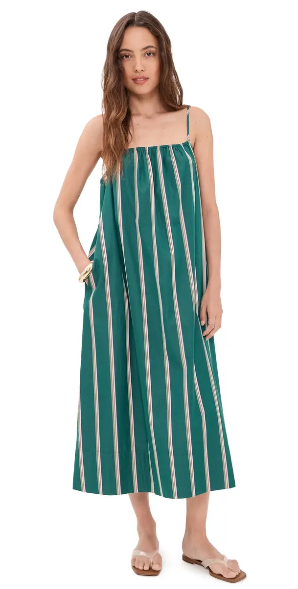 Madewell x Shopbop Gathered A-Line Midi Dress Retro Stripe Deep Lagoon S | Image 1 Madewell x Shopbop Gathered A-Line Midi Dress Retro Stripe Deep Lagoon S | Image 1
