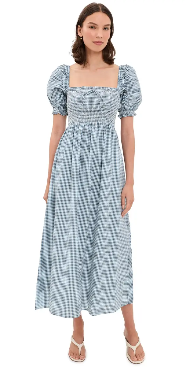 Hill House Home The Scarlett Midi Nap Dress Teal Gingham | Image 1 Hill House Home The Scarlett Midi Nap Dress Teal Gingham | Image 1