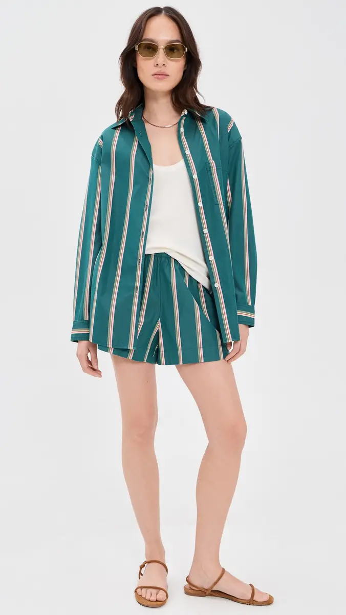 Madewell x Shopbop Pull-On Shorts in Poplin Retro Stripe Deep Lagoon | Thumbnail 5 Madewell x Shopbop Pull-On Shorts in Poplin Retro Stripe Deep Lagoon | Thumbnail 5