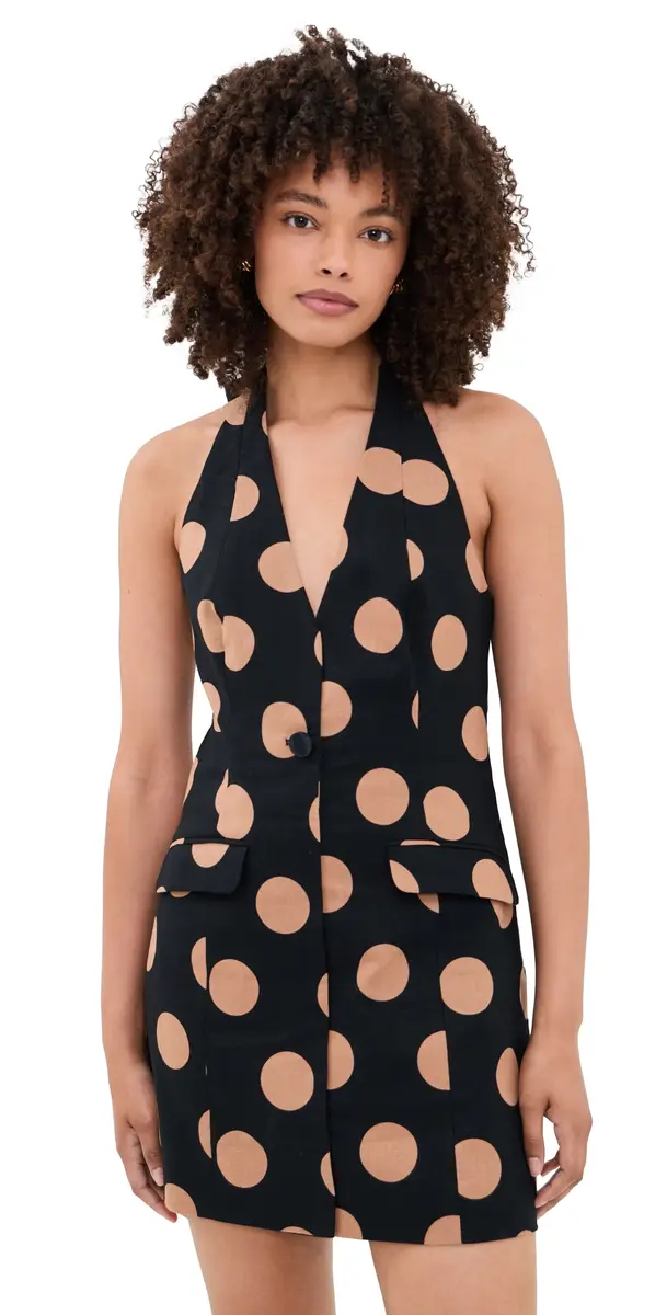 SIMONMILLER Kirra inen Mini Dress Black/Tan Polka Dot | Image 1 SIMONMILLER Kirra inen Mini Dress Black/Tan Polka Dot | Image 1