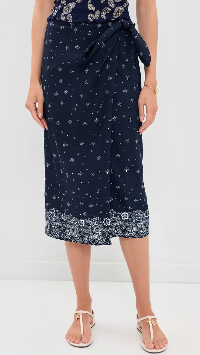 Madewell x Shopbop Sarong Midi Skirt in Linen Blend Bandana Mix White | Thumbnail 2 Madewell x Shopbop Sarong Midi Skirt in Linen Blend Bandana Mix White | Thumbnail 2
