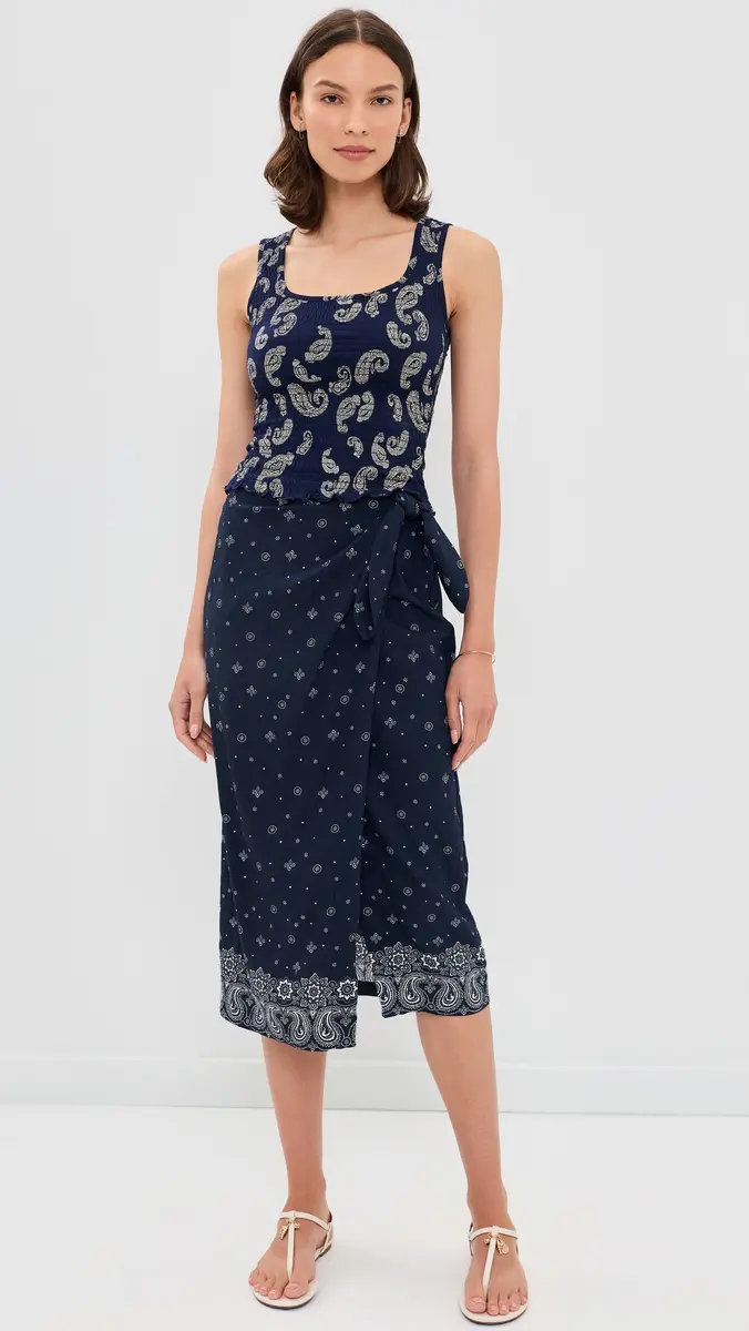Madewell x Shopbop Sarong Midi Skirt in Linen Blend Bandana Mix White | Thumbnail 5 Madewell x Shopbop Sarong Midi Skirt in Linen Blend Bandana Mix White | Thumbnail 5