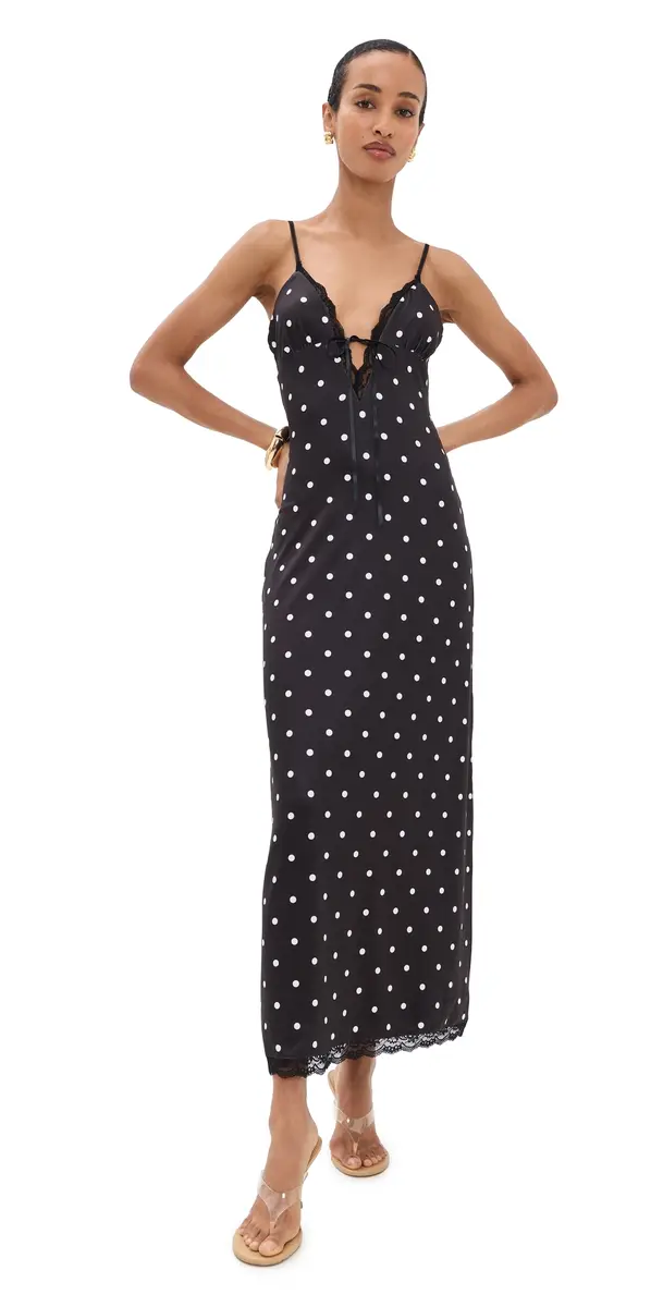 Runaway The Label Emily ace Trim Camisole Midi Dress Black/White Polka | Image 1 Runaway The Label Emily ace Trim Camisole Midi Dress Black/White Polka | Image 1