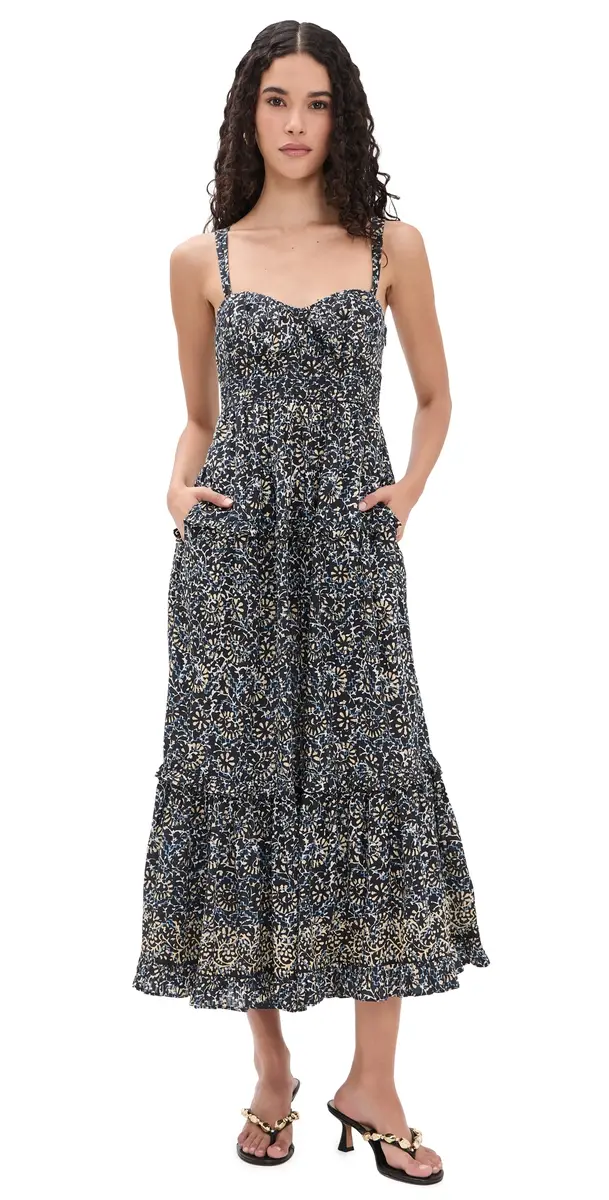 Ulla Johnson Ophelia Sleeveless Cotton Dress Midnight Bloom | Image 1 Ulla Johnson Ophelia Sleeveless Cotton Dress Midnight Bloom | Image 1