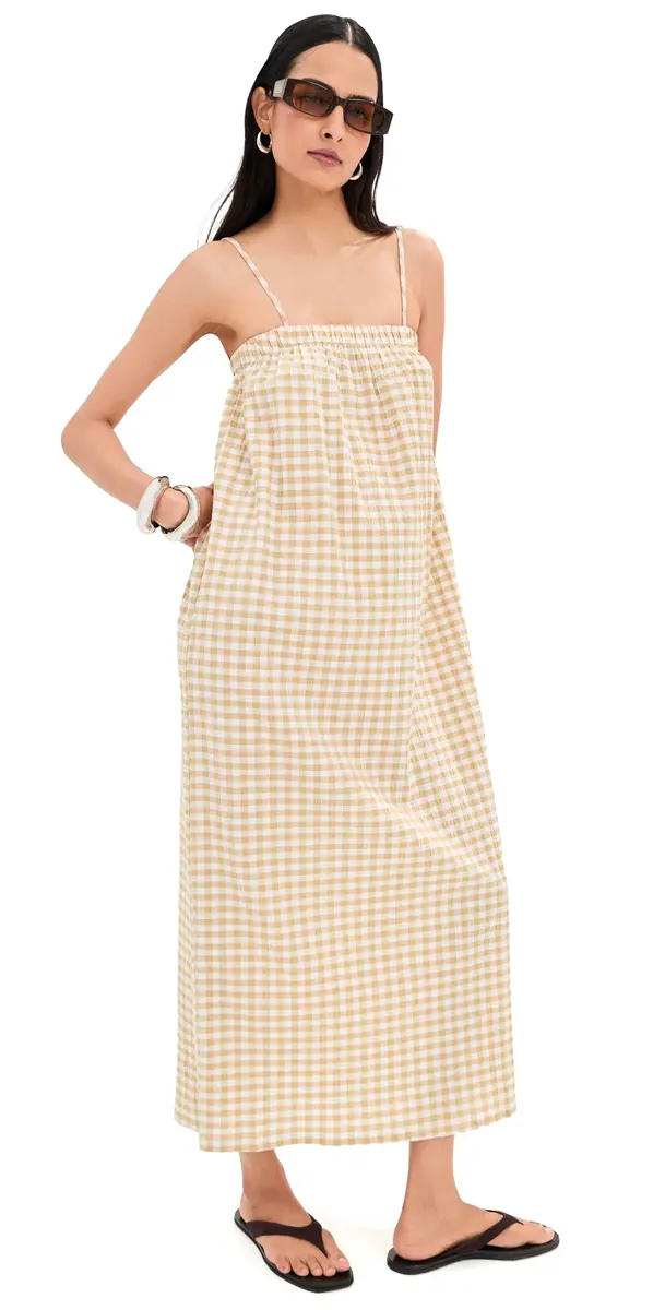 LE BOP Camille Maxi Dress Khaki Check | Image 1 LE BOP Camille Maxi Dress Khaki Check | Image 1