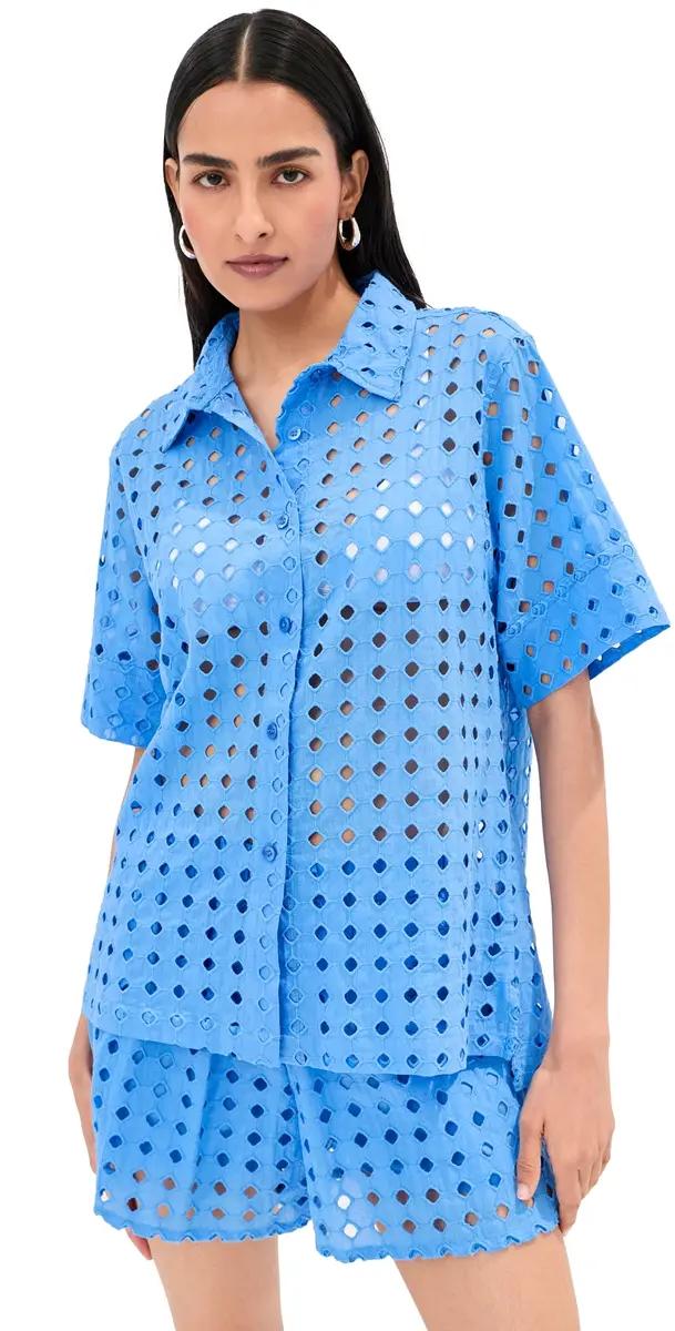 LE BOP eila Button Down Top Marina Blue | Image 1 LE BOP eila Button Down Top Marina Blue | Image 1