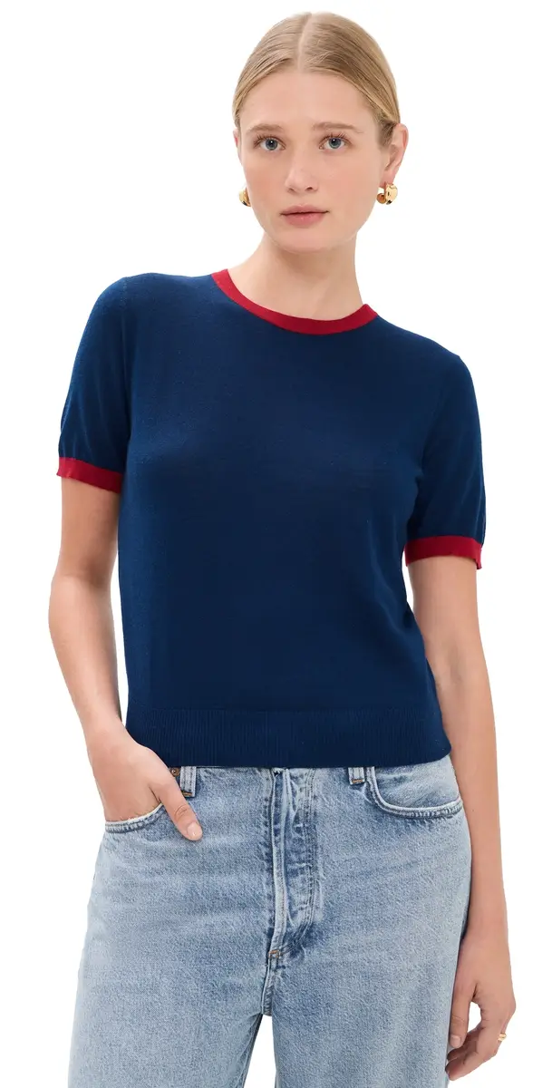 Guest In Residence Airy Ringer Tee Navy/Carmine L | Image 1 Guest In Residence Airy Ringer Tee Navy/Carmine L | Image 1