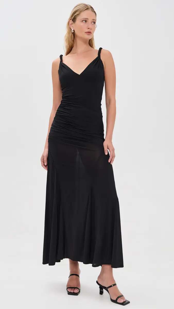 Alice + Olivia Bianca Twist Strap Asymmetrical Godet Midi Dress | Thumbnail 2