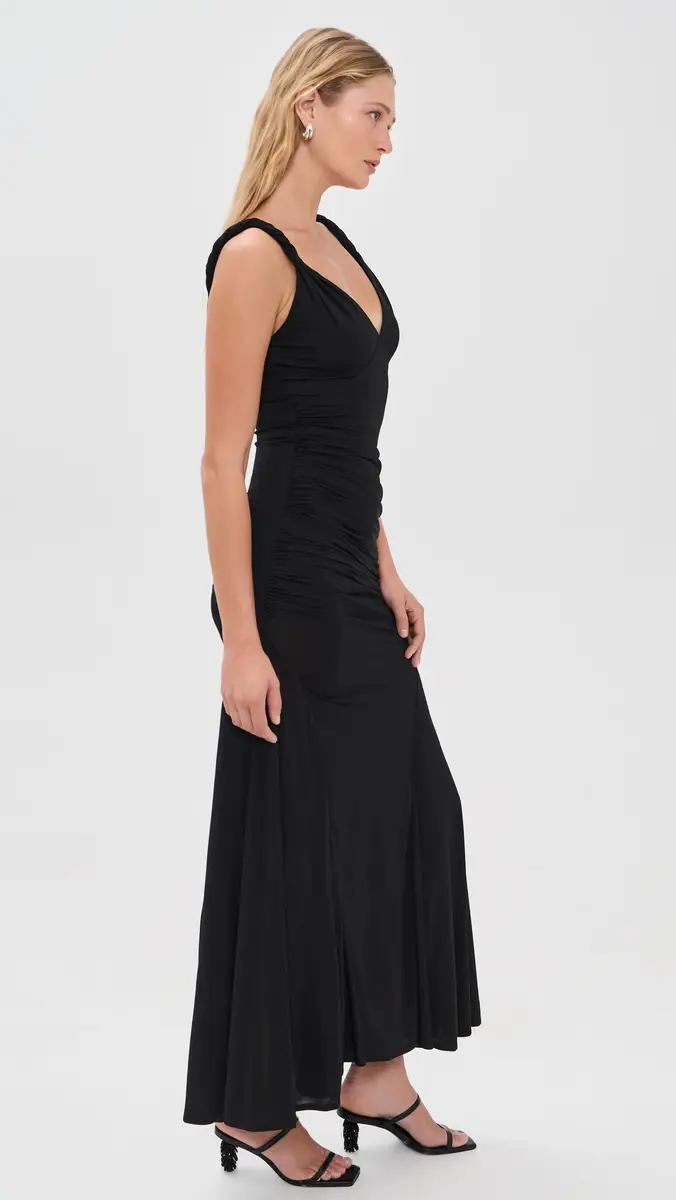 Alice + Olivia Bianca Twist Strap Asymmetrical Godet Midi Dress | Thumbnail 4