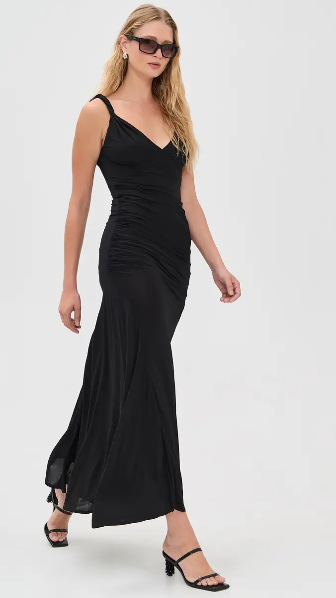 Alice + Olivia Bianca Twist Strap Asymmetrical Godet Midi Dress | Thumbnail 5