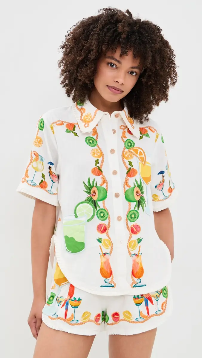 Farm Rio Biricutico Scarf Off-White Short Sleeve Shirt | Thumbnail 2 Farm Rio Biricutico Scarf Off-White Short Sleeve Shirt | Thumbnail 2