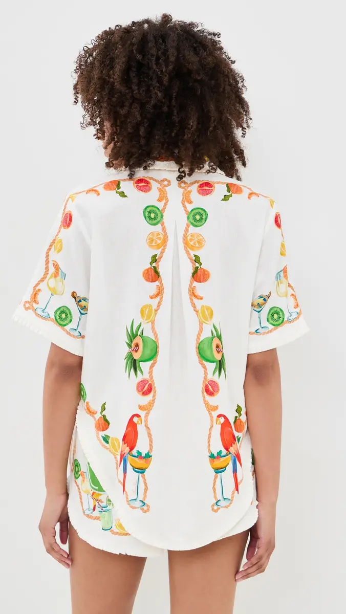 Farm Rio Biricutico Scarf Off-White Short Sleeve Shirt | Thumbnail 3 Farm Rio Biricutico Scarf Off-White Short Sleeve Shirt | Thumbnail 3