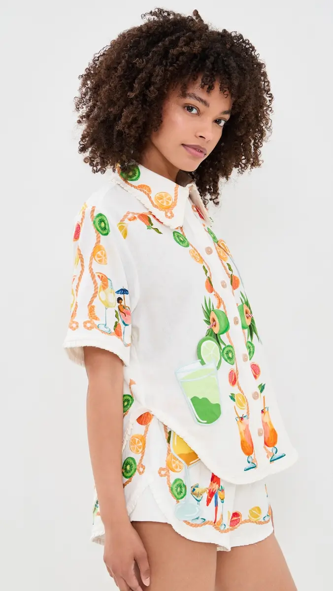 Farm Rio Biricutico Scarf Off-White Short Sleeve Shirt | Thumbnail 4 Farm Rio Biricutico Scarf Off-White Short Sleeve Shirt | Thumbnail 4