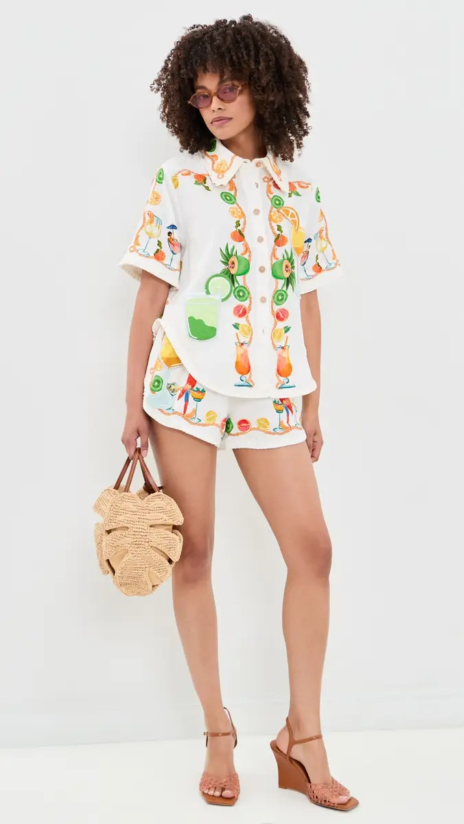 Farm Rio Biricutico Scarf Off-White Short Sleeve Shirt | Thumbnail 5 Farm Rio Biricutico Scarf Off-White Short Sleeve Shirt | Thumbnail 5