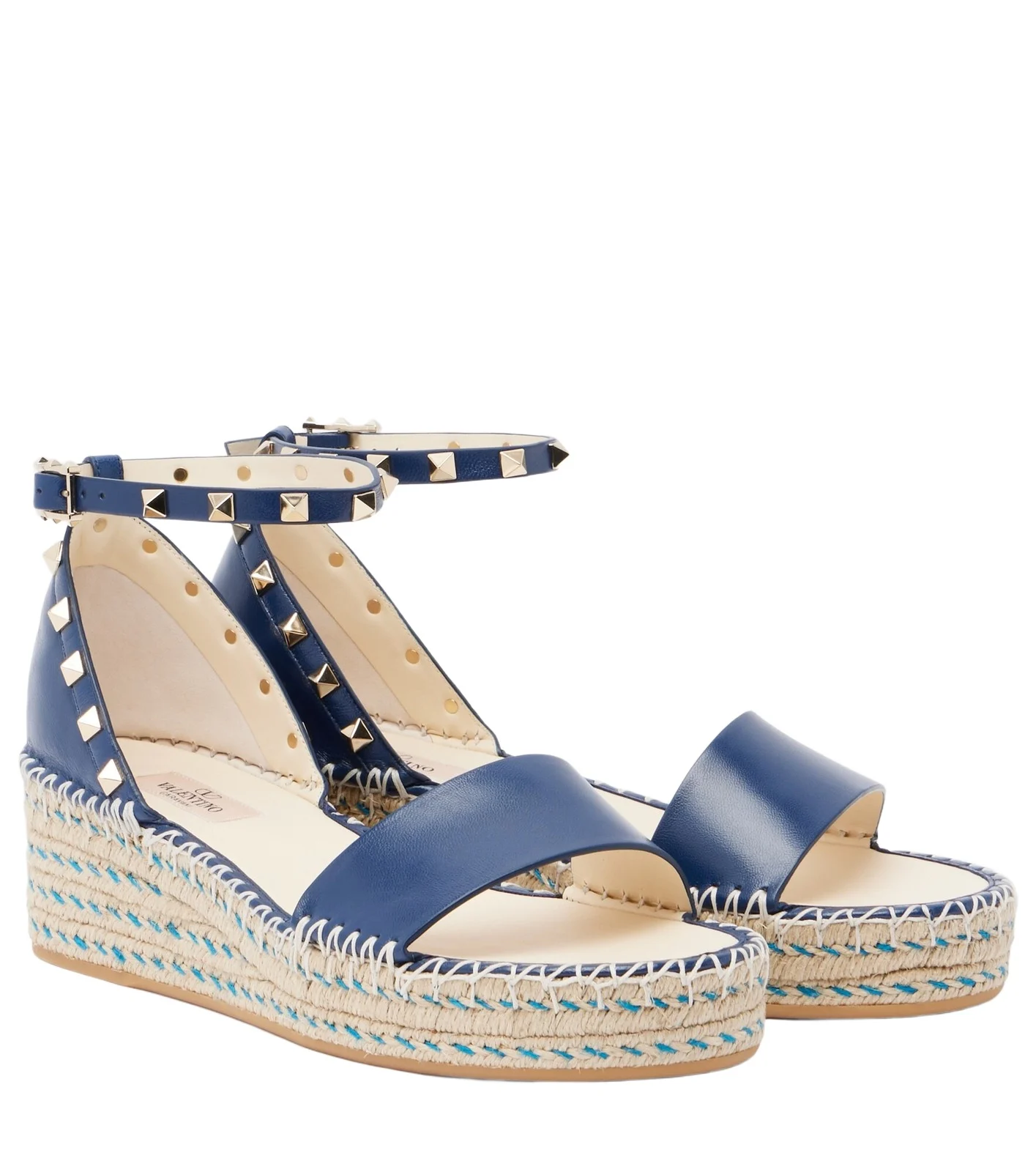 Double Rockstud leather espadrille wedges Double Rockstud leather espadrille wedges