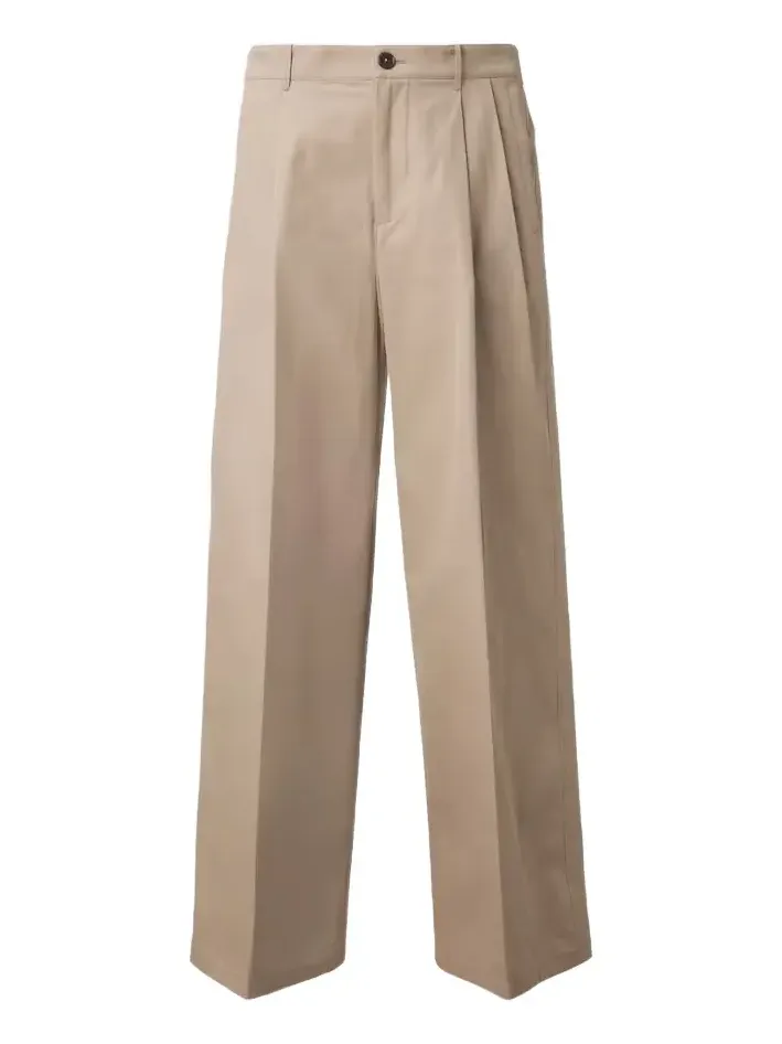 Cotton drill wide-leg pants