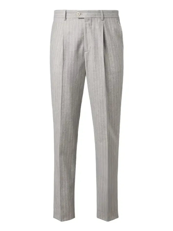 Pinstripe wool and cashmere tapered pants