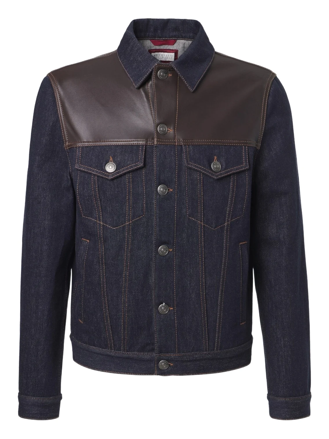 Leather-trimmed denim jacket Leather-trimmed denim jacket