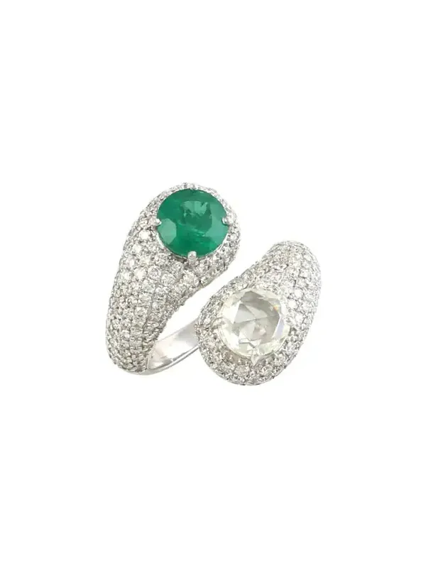 4.08ct Emerald Diamond 18K Gold Bypass Ring 4.08ct Emerald Diamond 18K Gold Bypass Ring