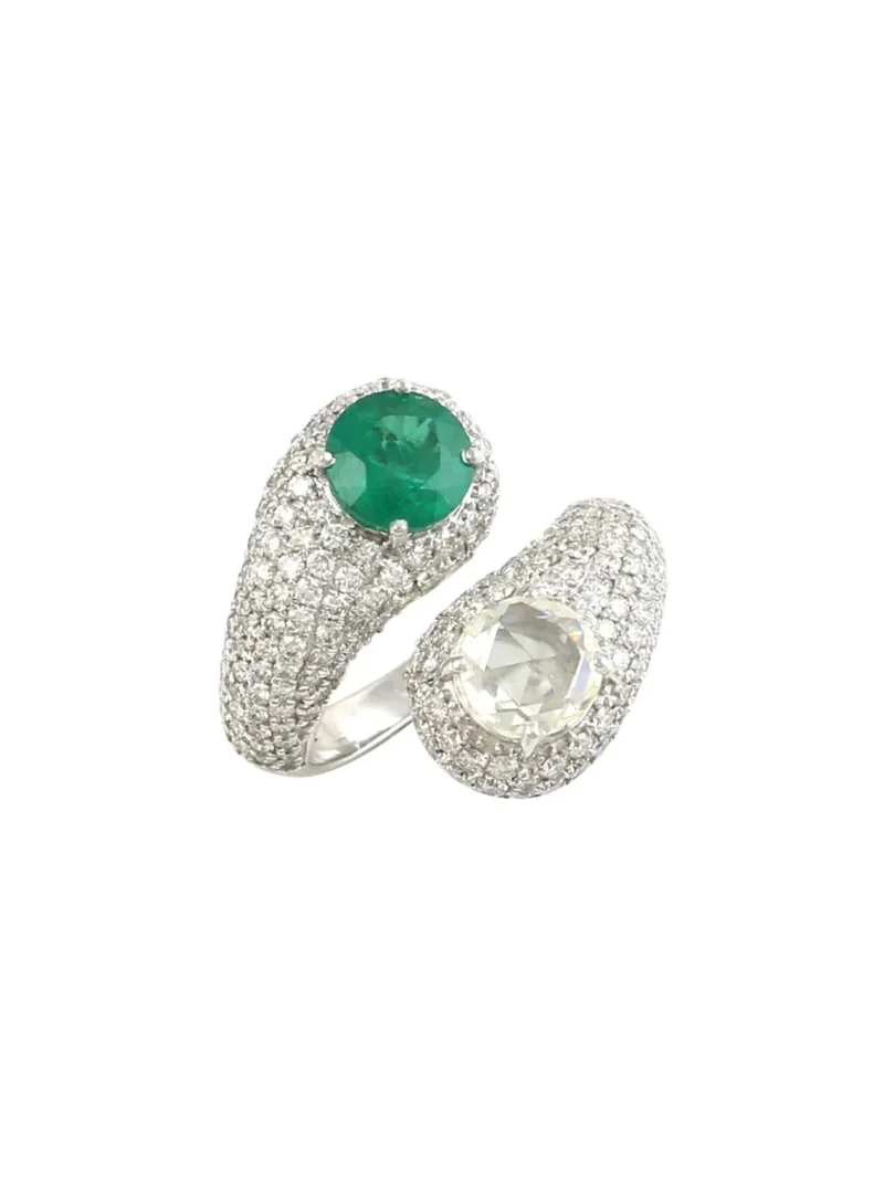 4.08ct Emerald Diamond 18K Gold Bypass Ring