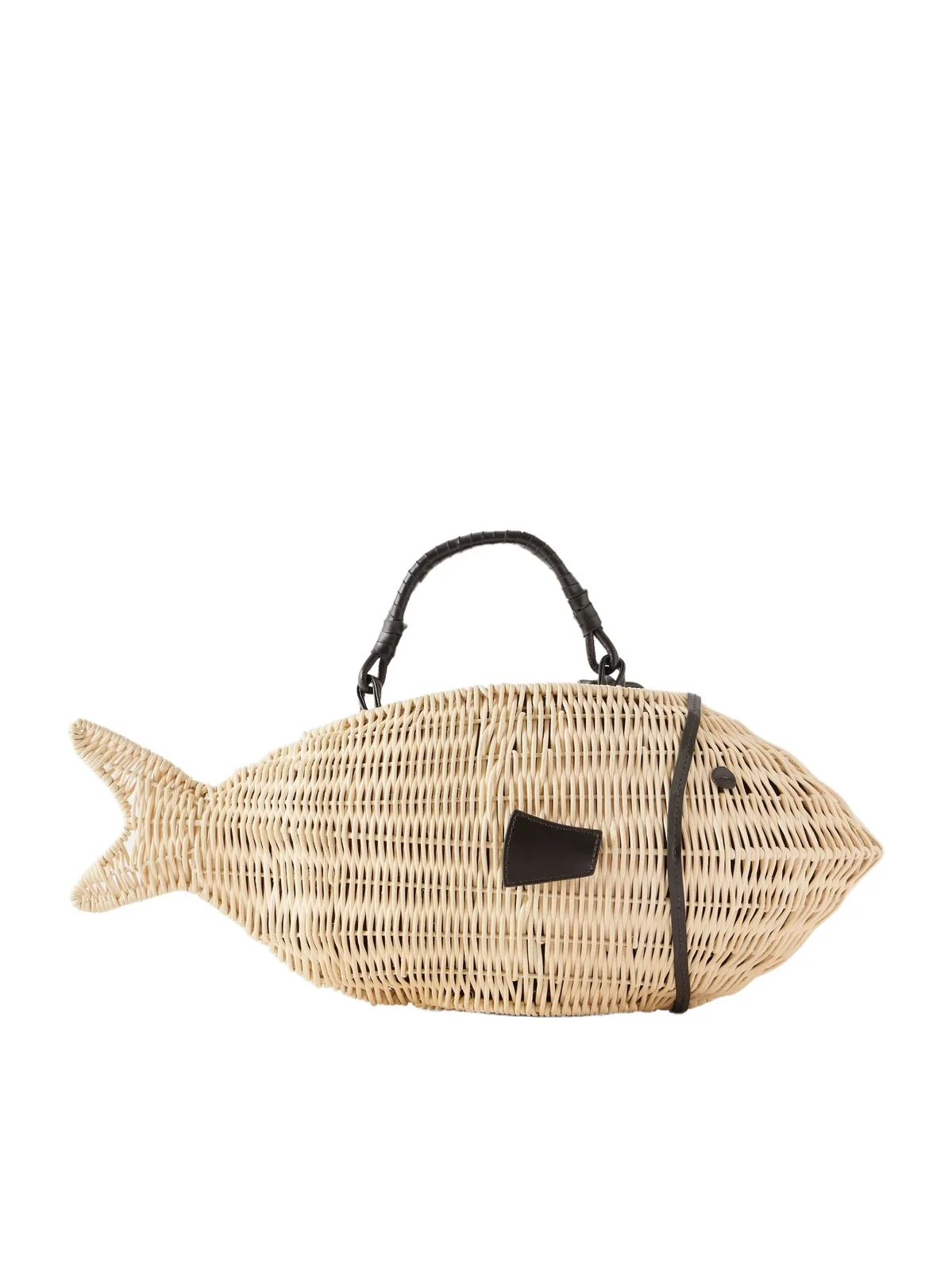 Staud Cleo Fish Mini Leather-trimmed Raffia Tote