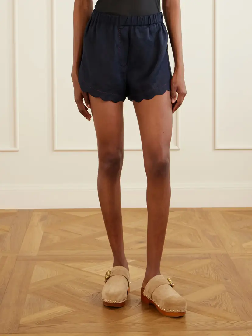 Vita Kin Gatsby Scalloped Broderie Anglaise-trimmed Linen Shorts | Thumbnail 3