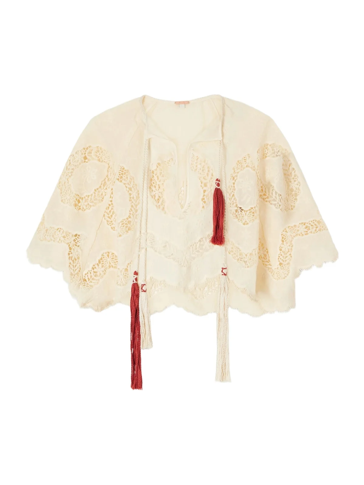Sun Tides Tasseled Broderie Anglaise Cotton-blend Top Sun Tides Tasseled Broderie Anglaise Cotton-blend Top