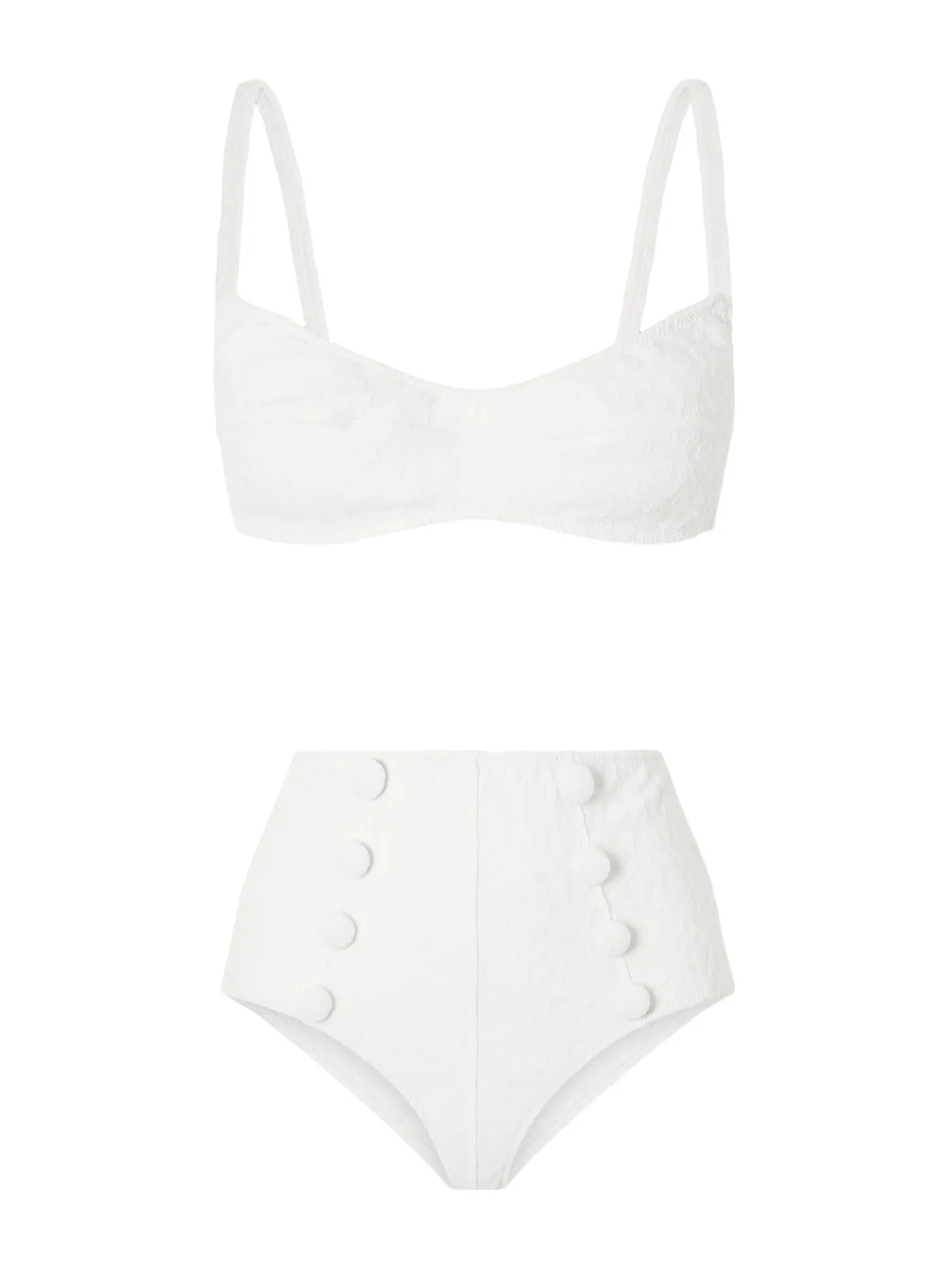 Lisa Marie Fernandez Balconette Button-embellished Floral-jacquard Bikini