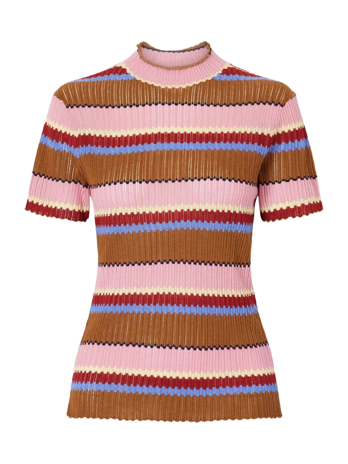 Guest In Residence Palazzo Striped Ribbed Silk And Linen-blend Top - Pink