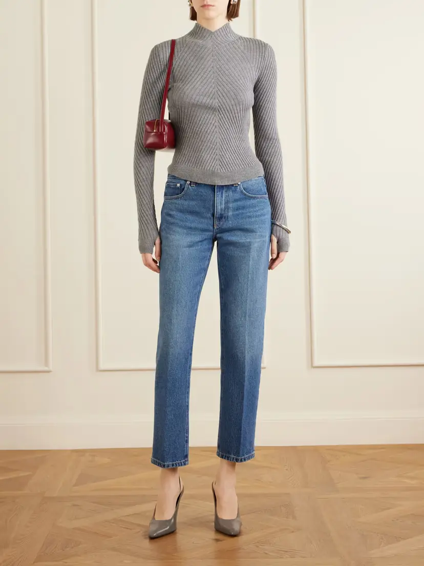 Victoria Beckham Leather-trimmed Low-waist Flared Jeans | Thumbnail 2