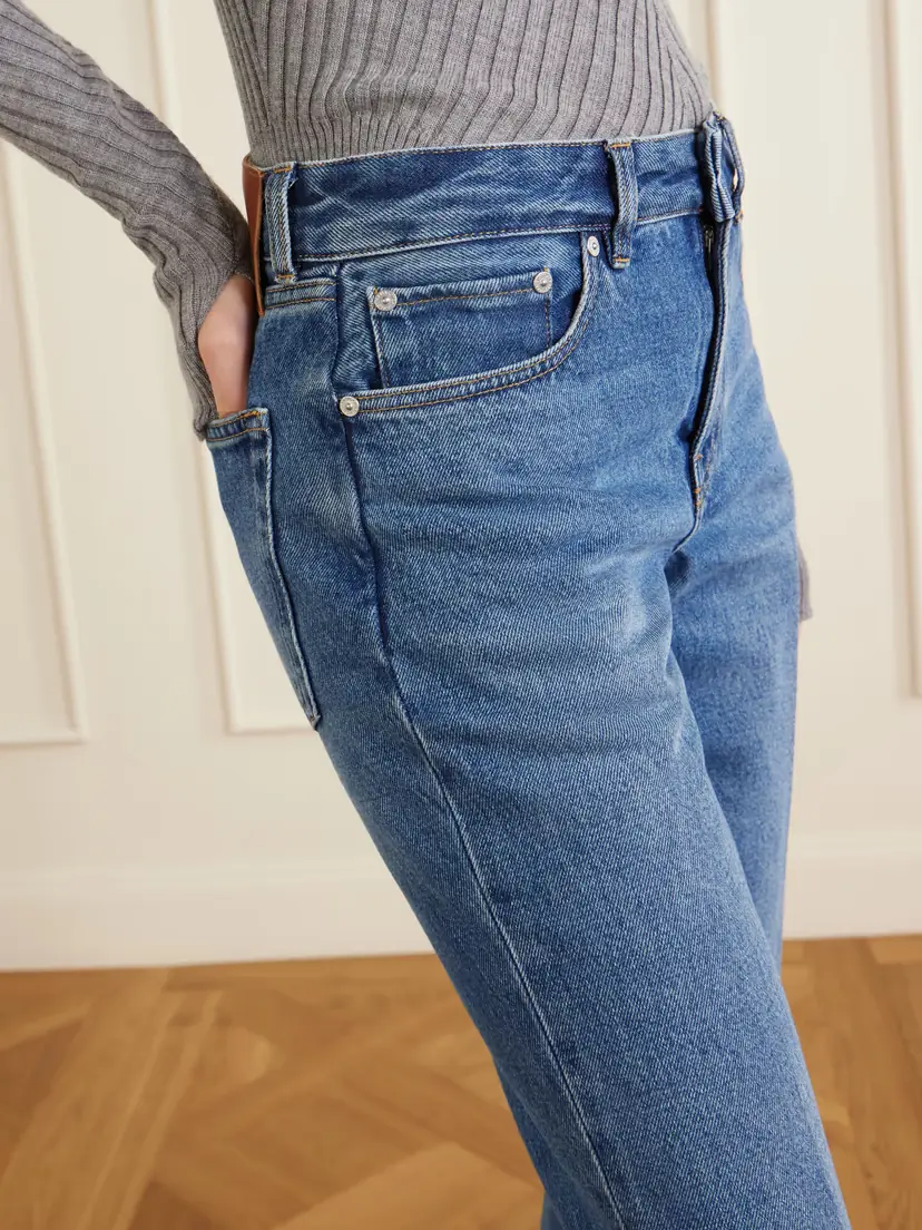Victoria Beckham Leather-trimmed Low-waist Flared Jeans | Thumbnail 5