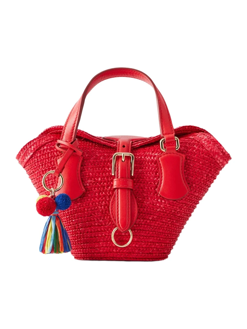 Coffa Capri Mini Embellished Leather-trimmed Raffia Tote Coffa Capri Mini Embellished Leather-trimmed Raffia Tote