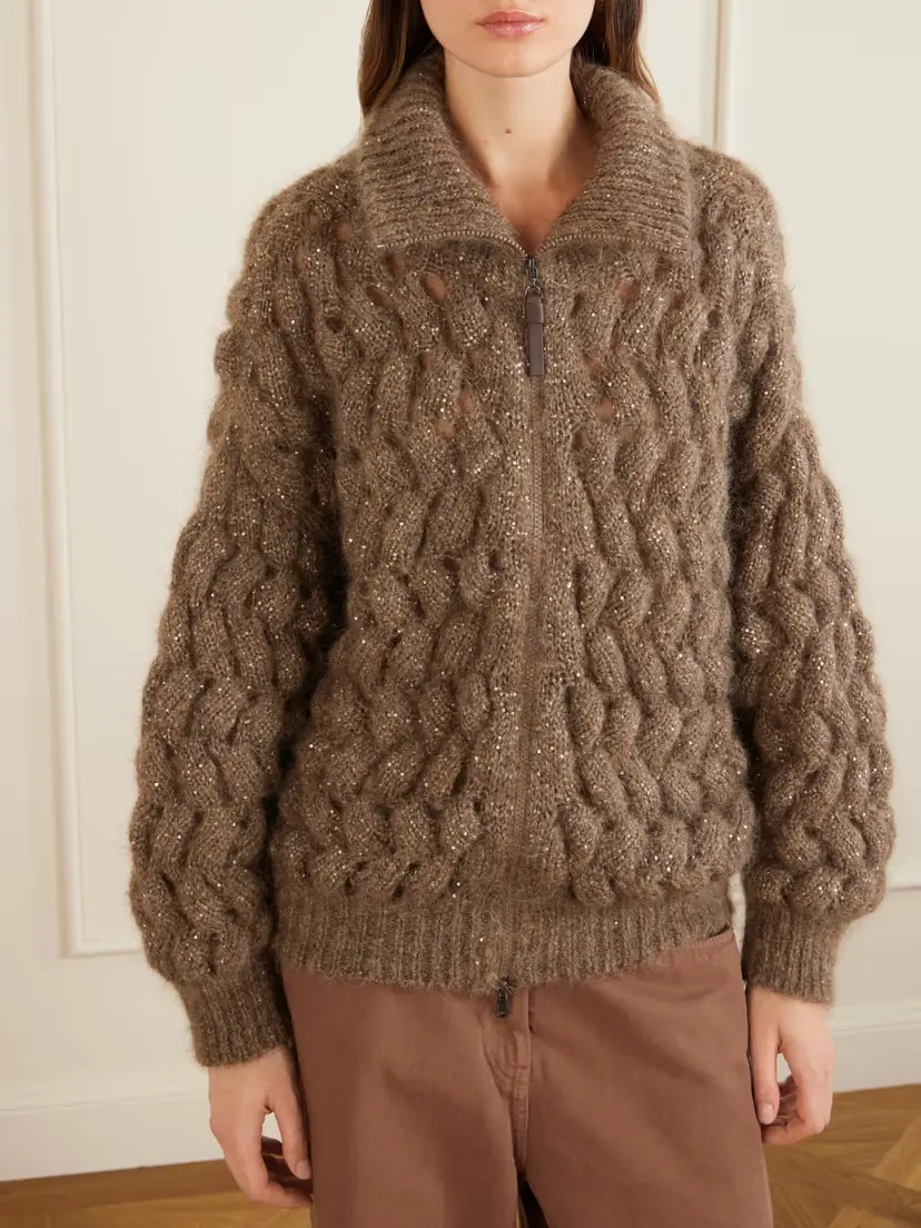 Brunello Cucinelli Sequin-embellished Mohair-blend Zip-up Cardigan | Thumbnail 3 Brunello Cucinelli Sequin-embellished Mohair-blend Zip-up Cardigan | Thumbnail 3