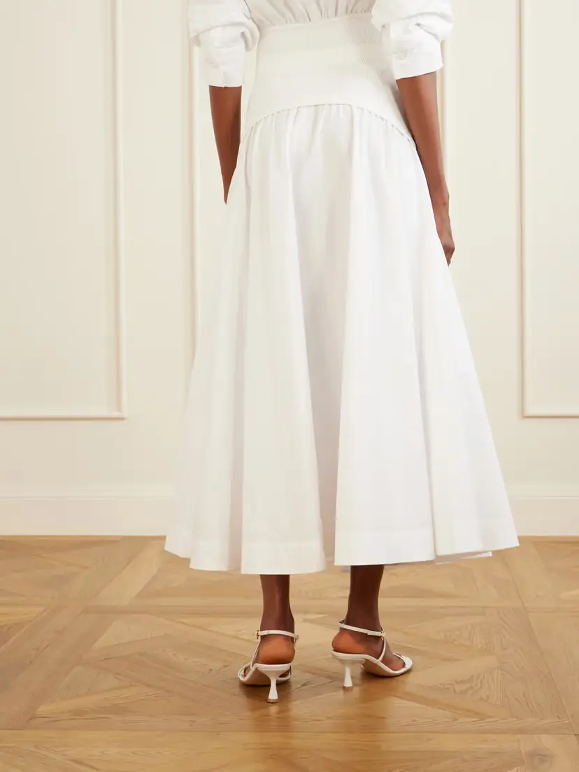 Simkhai Ovie Pleated Ribbed Cotton-poplin Midi Skirt | Thumbnail 4 Simkhai Ovie Pleated Ribbed Cotton-poplin Midi Skirt | Thumbnail 4