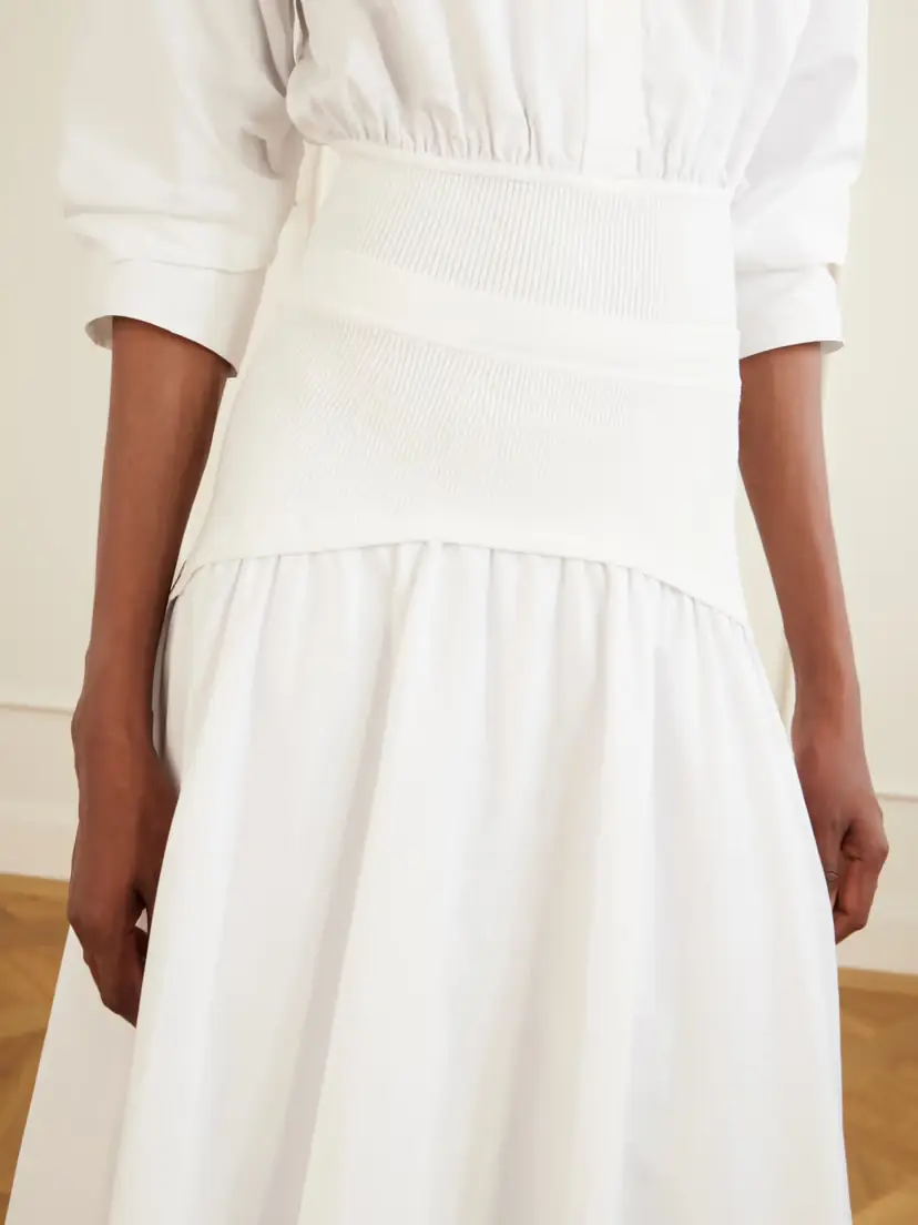 Simkhai Ovie Pleated Ribbed Cotton-poplin Midi Skirt | Thumbnail 5 Simkhai Ovie Pleated Ribbed Cotton-poplin Midi Skirt | Thumbnail 5