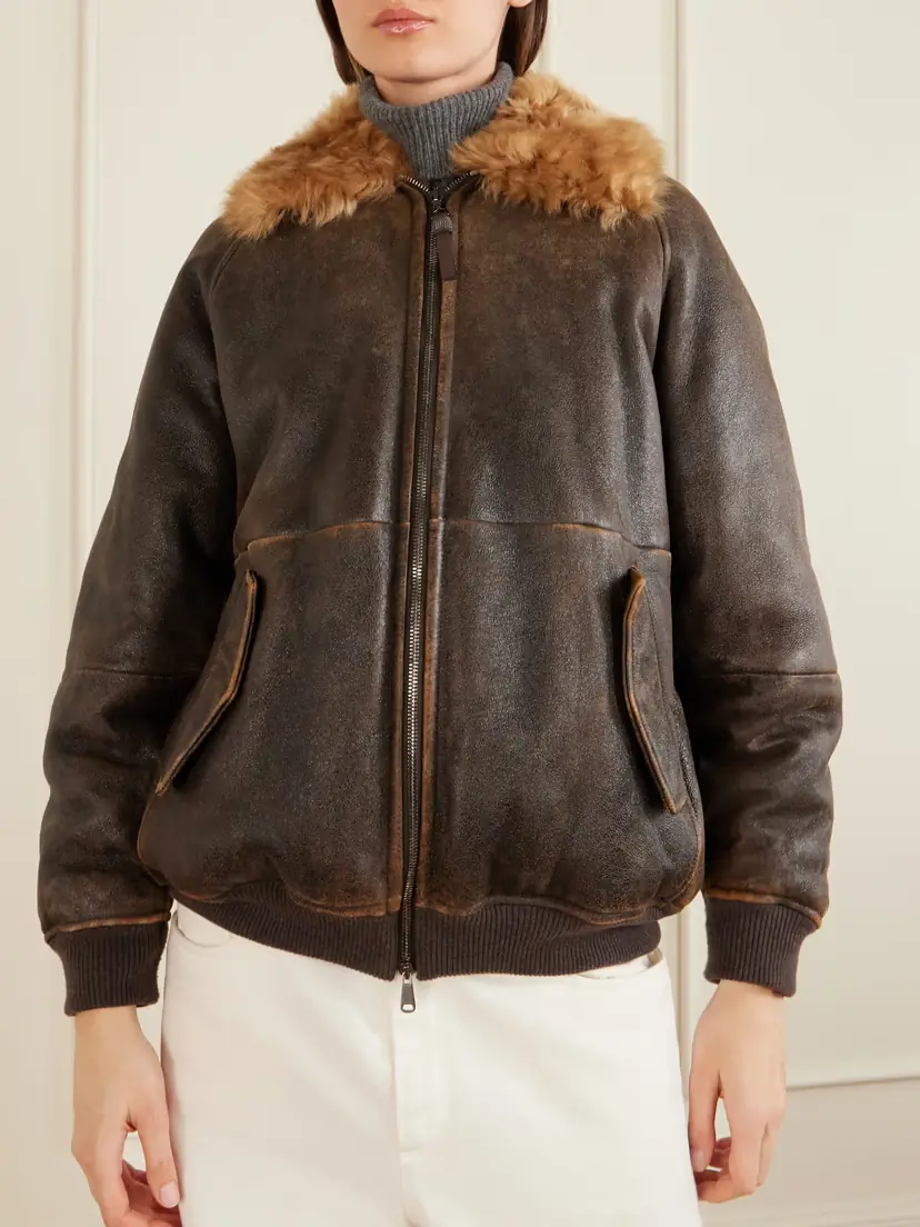 Brunello Cucinelli Shearling-trimmed Leather Jacket | Thumbnail 3 Brunello Cucinelli Shearling-trimmed Leather Jacket | Thumbnail 3