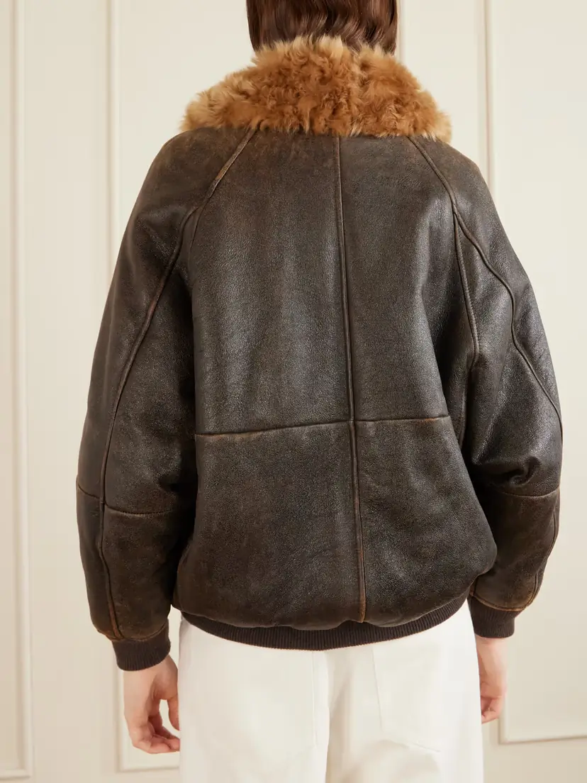 Brunello Cucinelli Shearling-trimmed Leather Jacket | Thumbnail 4 Brunello Cucinelli Shearling-trimmed Leather Jacket | Thumbnail 4
