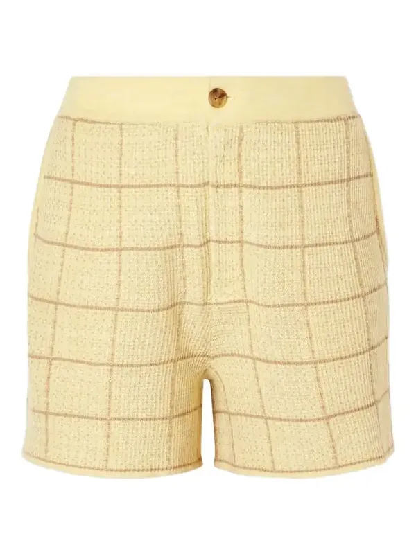 Checked Knitted Cashmere And Linen-blend Shorts - Yellow Checked Knitted Cashmere And Linen-blend Shorts - Yellow