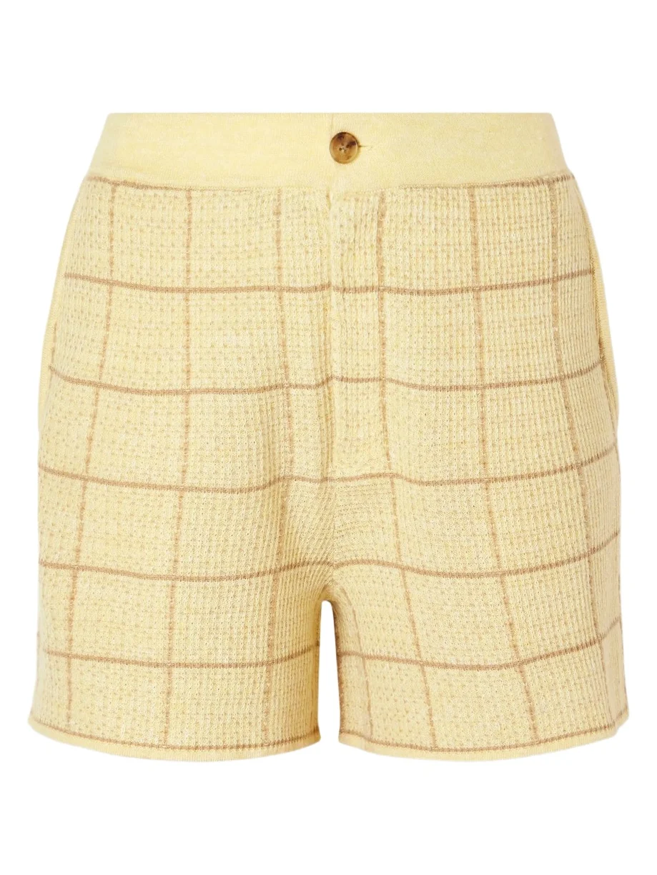 Checked Knitted Cashmere And Linen-blend Shorts - Yellow Checked Knitted Cashmere And Linen-blend Shorts - Yellow