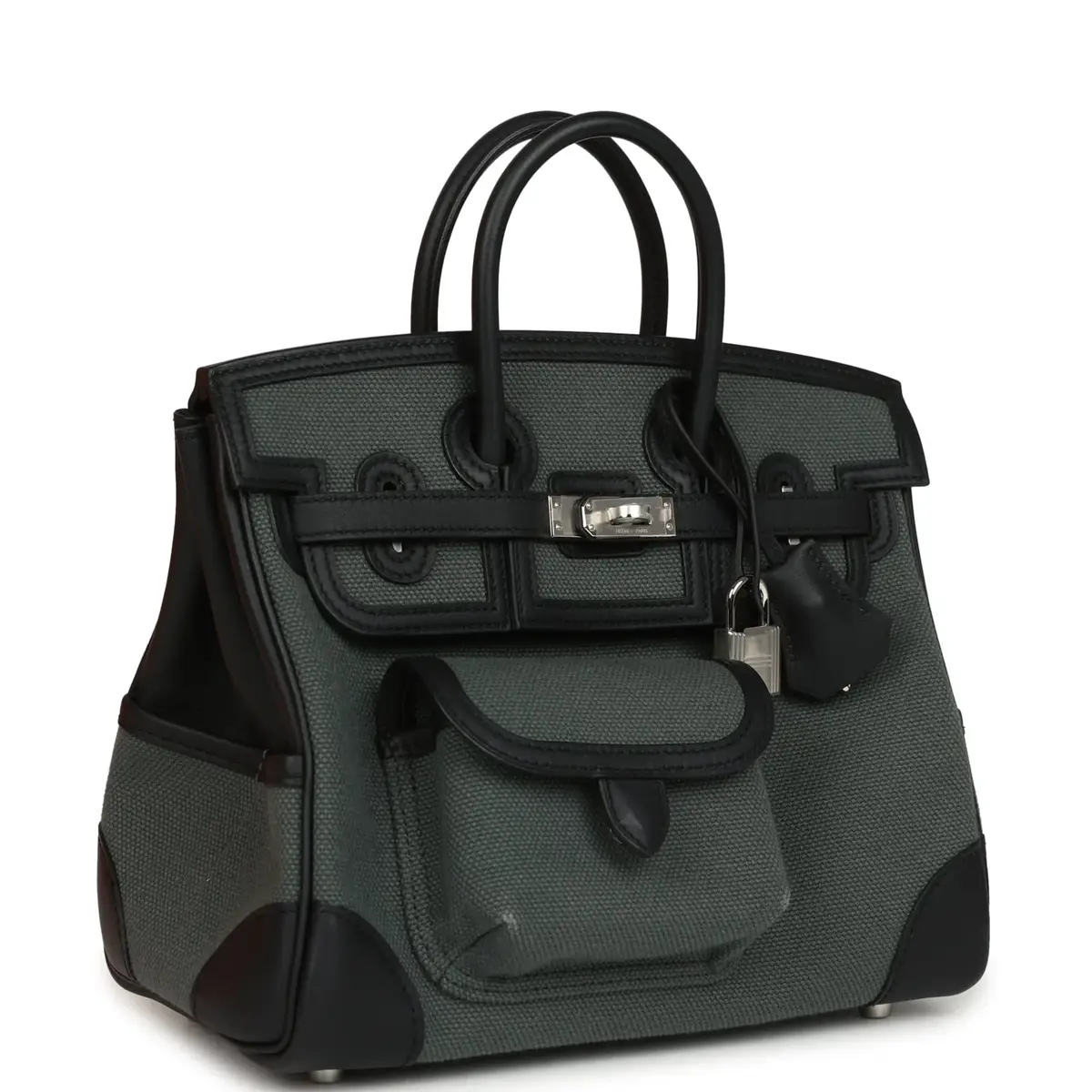 HERMÈS Hermes Birkin 25 Cargo Vert Mangrove Toile Goeland and Black Swift Palladium Hardware | Thumbnail 2 HERMÈS Hermes Birkin 25 Cargo Vert Mangrove Toile Goeland and Black Swift Palladium Hardware | Thumbnail 2