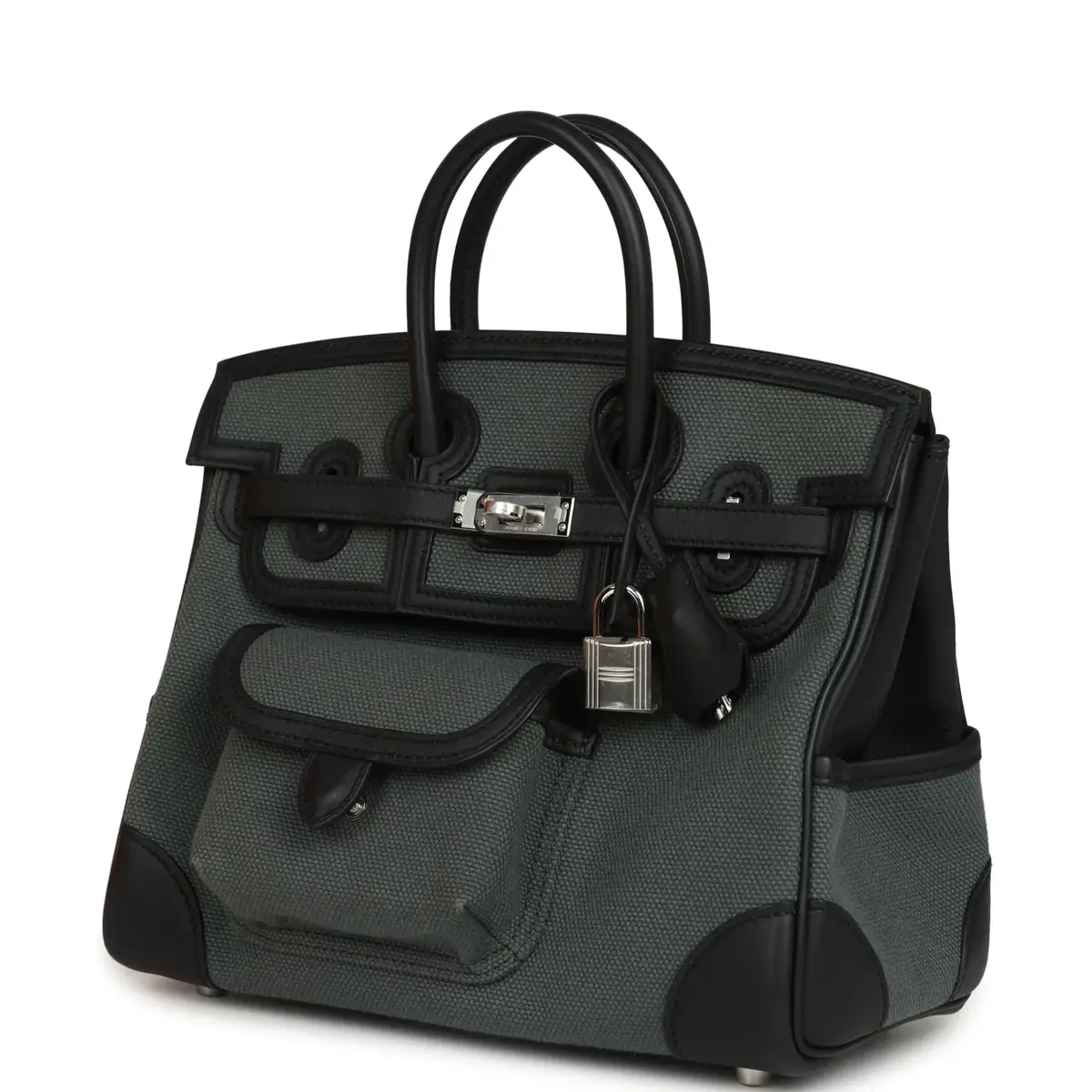 HERMÈS Hermes Birkin 25 Cargo Vert Mangrove Toile Goeland and Black Swift Palladium Hardware | Thumbnail 5 HERMÈS Hermes Birkin 25 Cargo Vert Mangrove Toile Goeland and Black Swift Palladium Hardware | Thumbnail 5